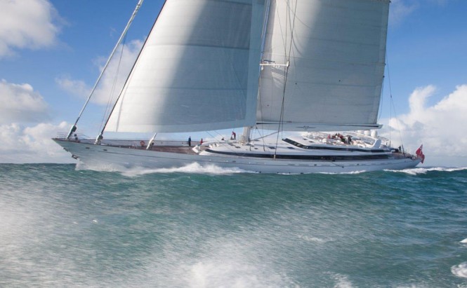 Superyacht M5 (ex Mirabella V) under sail in January 2014  - Image courtesy of Ron Holland Design