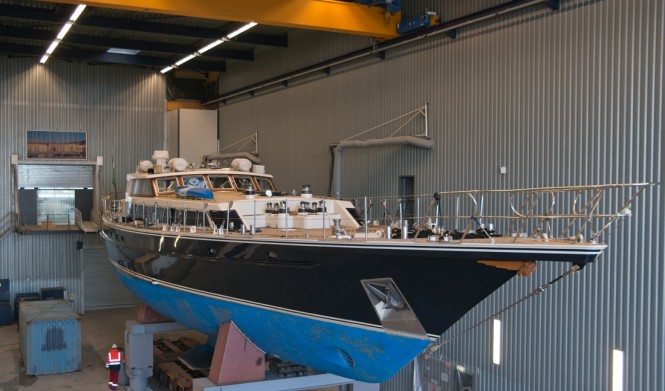 Tamer II superyacht in her shed at Jongert