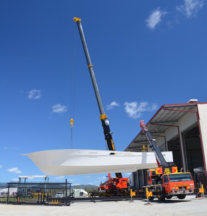 The 10 8 tonne 75 hull outside the lamination facility is an impressive site