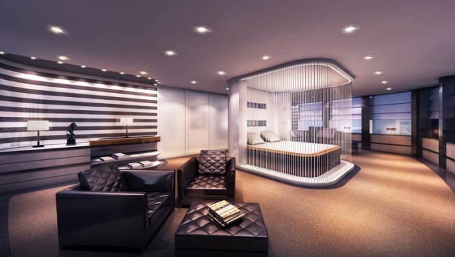 Austin superyacht concept - Owners Suite by night