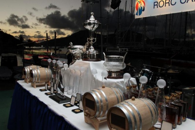 An impressive array of silverware, barrels & decanters of English Harbour Rum, medallions and other prizes await winners in the 6th RORC Caribbean 600 starting in Antigua on Monday 24th February - Credit: Tim Wright/photoaction.com