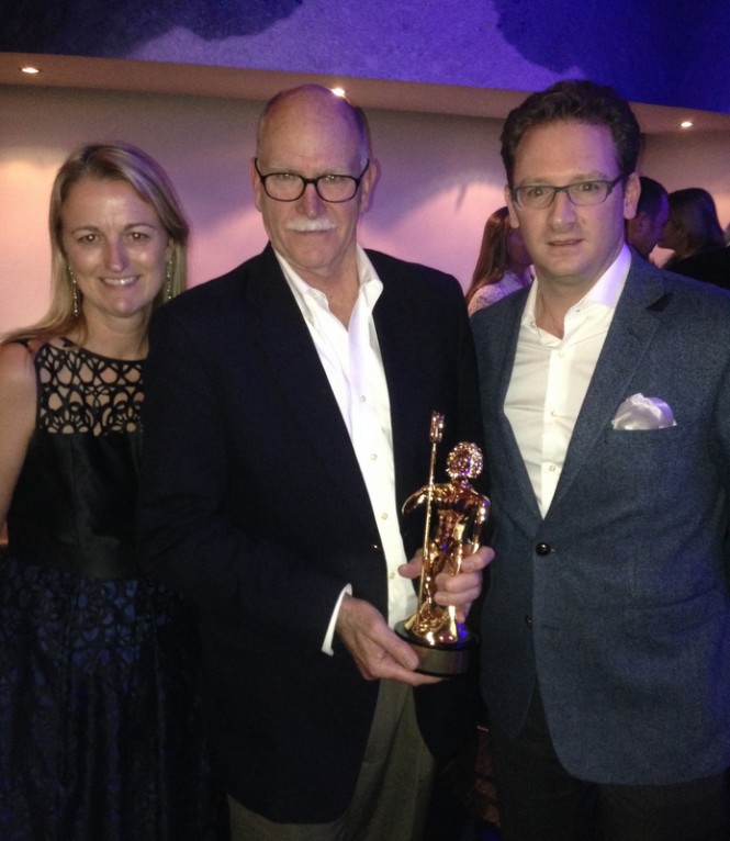Holly Paterson Ed Roberts and Cyril Lesourd with ShowBoats Design Award 2014 for Limo TT Sea Owl Yacht