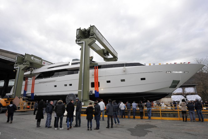 Luxury motor yacht H1 at her launch at Sanlorenzo