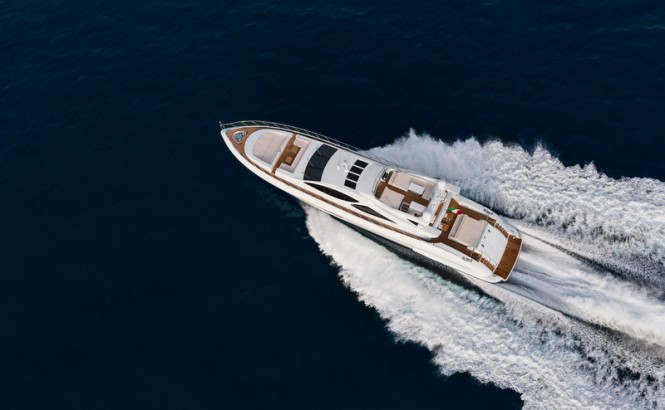 Luxury motor yacht Mangusta 110 from above