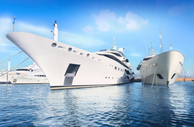 Luxury superyachts anchored in Athens Marina