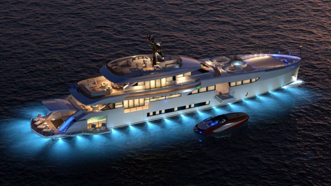 Luxury yacht Wider 165 by night