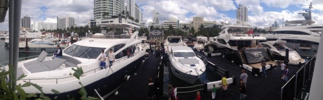 Luxury yachts by Sunseeker on display at Miami International Boat Show 2013