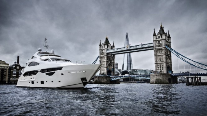 yacht moored at tower bridge today