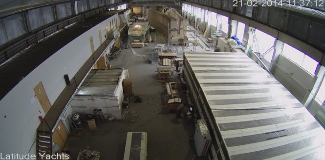 53m BCY Trimaran under construction at Latitude Yachts