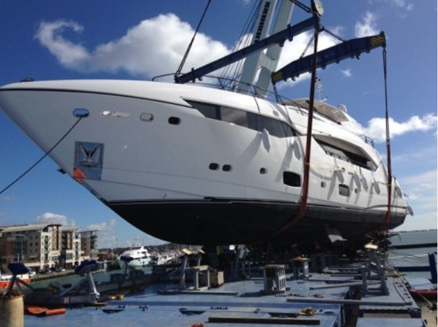 A Sunseeker superyacht being loaded by GBS