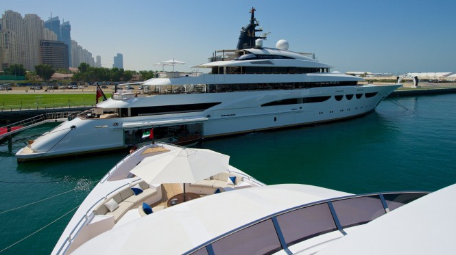 Lurssen mega yacht Quattroelle on display at the 2014 Dubai Boat Show