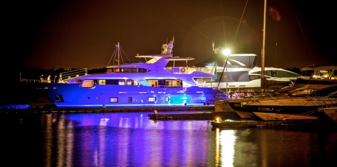Luxury yacht Zaphira by night