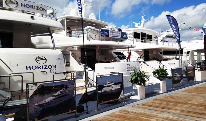 Luxury yachts by Horizon on display during the event