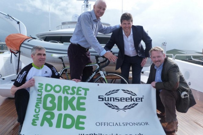 Pictured left to right: Event Organiser Peter Smith-Nicholls, David Gower OBE, Sunseeker Operations Director Wayne Moore & Bill Temple MD of Primera Sports