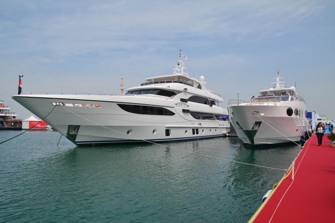 Majesty 135 superyacht and Majesty 105 Yacht on display at the Dubai International Boat Show
