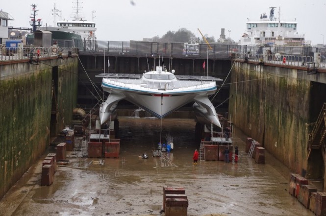 PlanetSolar - dry docking in Concarneau - Image credit to PlanetSolar