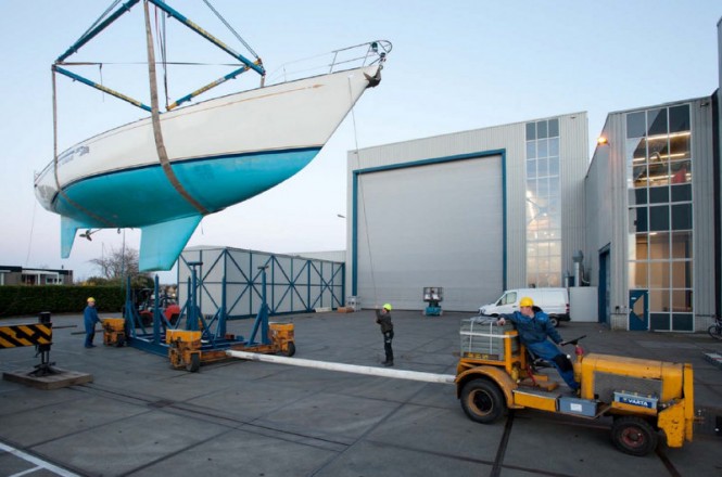 Sailing yacht FLYER back at Royal Huisman yard