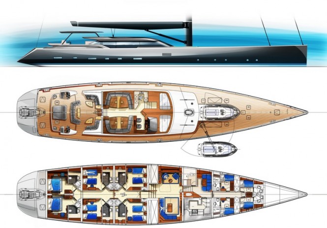 44m Tony Castro superyacht project - Layout
