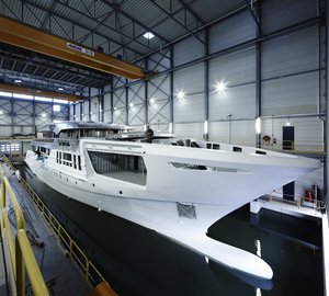 Hull and superstructure of 55m Heesen motor yacht AZAMANTA (YN 17255) joined together