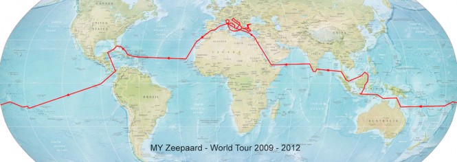JFA Yacht Zeepaard - ex Axantha I - world tour map