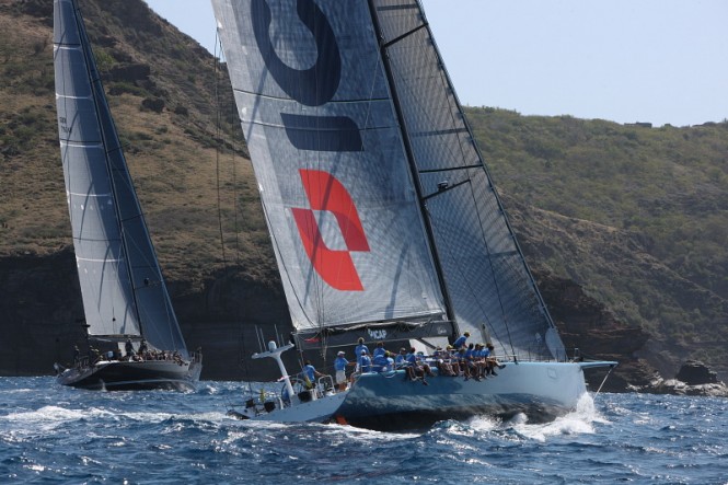 Line honours for Mike Slade's ICAP Leopard in the Yachting World Round Antigua Race Credit: Tim Wright/Photoaction.com