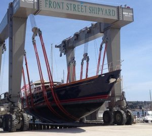Sailing yacht MARAE and SYMMETRY Yacht at Front Street Shipyard for refit