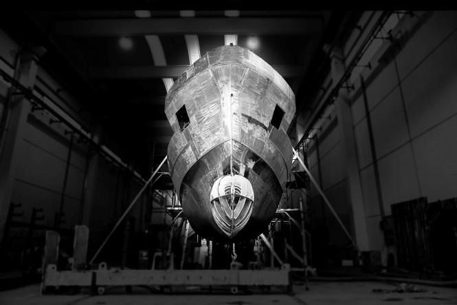 Luxury motor yacht Wider 150 under construction at WIDER Yachts in Ancona, Italy