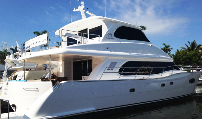 Luxury yachts by Horizon on display at the 2014 Palm Beach Boat Show