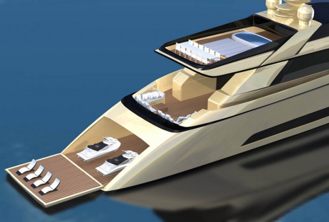 Primo 103 superyacht design - aft view - decks