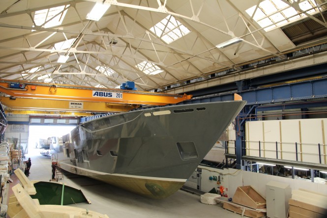 Princess 35M superyacht Hull no. 1 lifted from mould