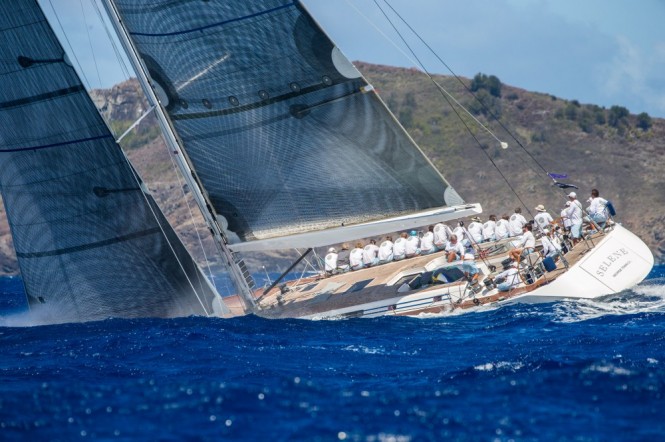 Superyacht Selene racing on Day 3 of Les Voiles de St Barth 2014 - Image credit to Les Voiles de St Barth and Christophe Jouany