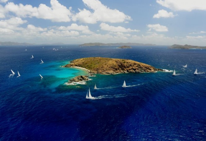 Yachts racing in the BVI Spring Regatta round Flannagan Island (Photo: Todd VanSickle)