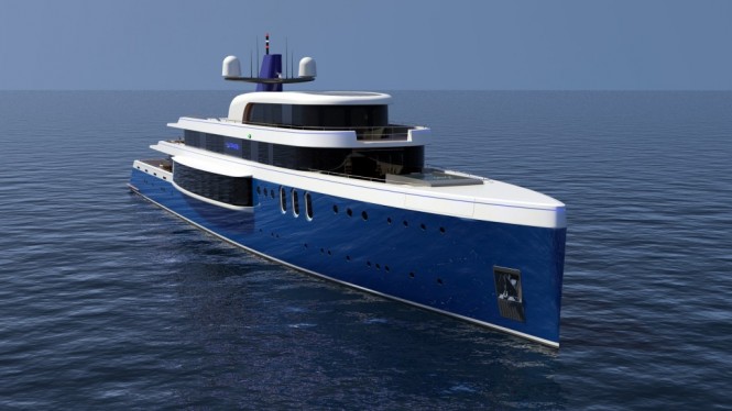 73m mega yacht Project Sapphire by Tim Gilding Marine Design - Image credit to Tim Gilding Marine Design