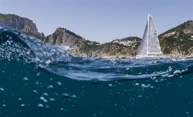 Enrico Gorziglia's Brenta 60 Yacht Good Job Guys made great gains under Capri's dramatic cliffs. Photo by Rolex Carlo Borlenghi