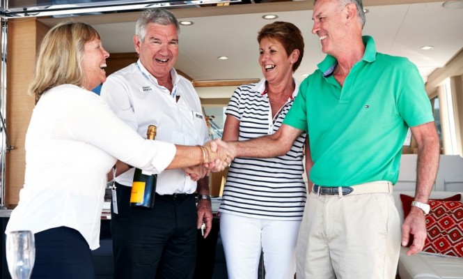 (L-R) Brenda and Brett Flanagan from Integrity Motor Yachts and Kim and Russel Dahl