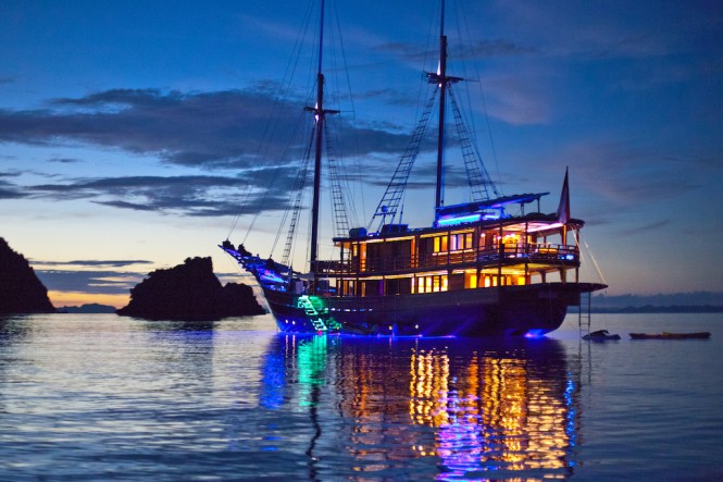 Luxury Yacht DUNIA BARU at dusk