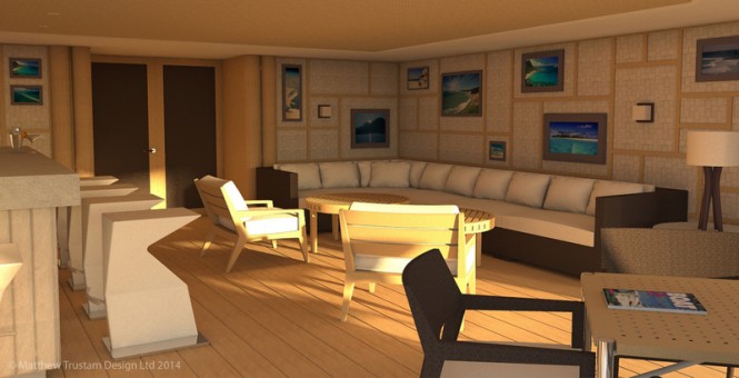Luxury yacht CONNIKAI concept - Beach room - interior forward Luxury yacht CONNIKAI concept - Beach room - interior forward