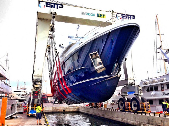 Relaunch of Baglietto charter yacht Natori at STP Shipyard - Image credit to Absolute Boat Care