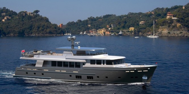 Rendering of superyacht Trawler 37.00 underway