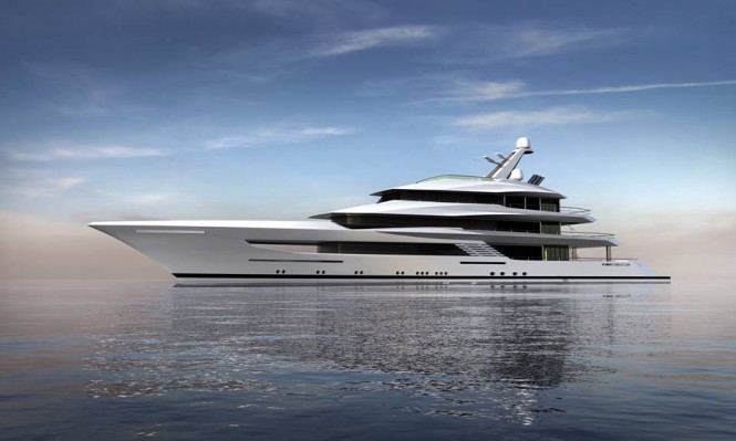 Rendering of the 70m Bannenberg & Rowell superyacht under construction at Feadship