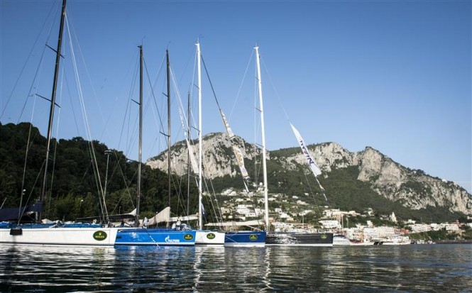 Rolex Capri Sailing Week fleet, stern-to at Marina Grande, Capri. Photo by Rolex Kurt Arrigo