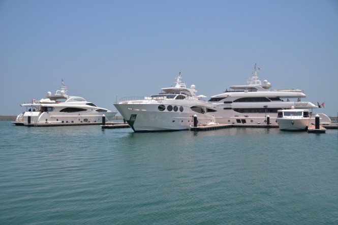 The yachts and boats on display at the Gulf Craft Exclusive Preview 2014 at Almouj Marina The Wave Muscat Sultanate of Oman