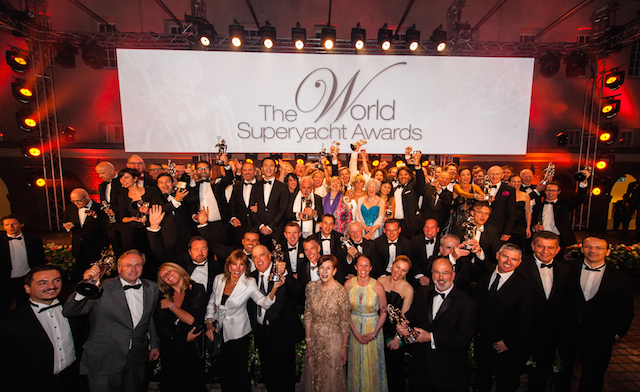 Winners of the World Superyacht Awards 2014 celebrate with their Neptune trophies