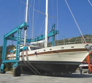Motorsailer yacht SEA BEAUTY under refit at KRM Yacht