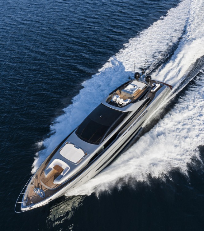 Aerial view of Mythos Yacht underway - Photo by Alberto Cocchi