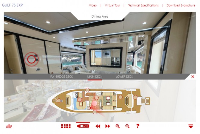 Luxury motor yacht Gulf 75 Exp virtual tour opening screen
