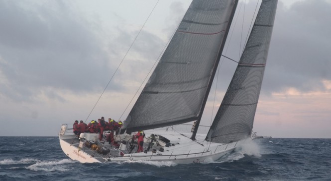 Luxury sailing yacht Shockwave at the 2014 Newport Bermuda Race - Photo credit to Barry Pickthall