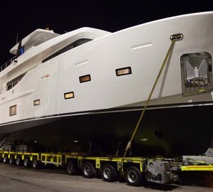 Photos from night transport of first CdM Nauta Air 86' motor yacht YOLO 