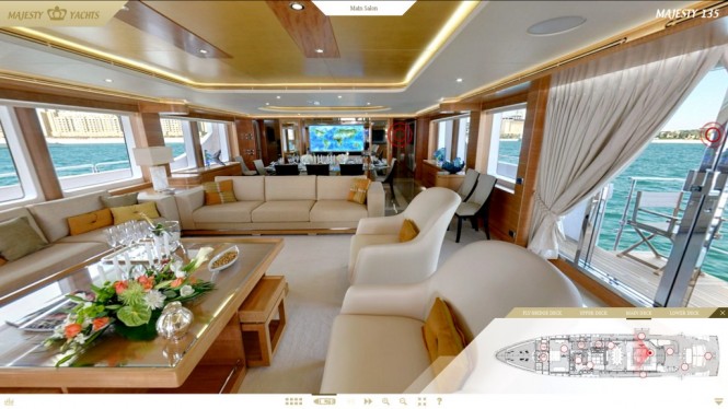 Screen shot of the Majesty 135 Yacht Main Saloon