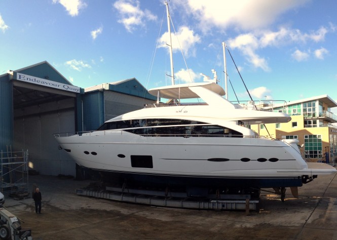The Princess 88 Yacht at Endeavour Quay before re-spray